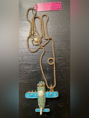 Betsey Johnson Gold-Tone Turquoise & Mint Airplane Pendant Necklace
